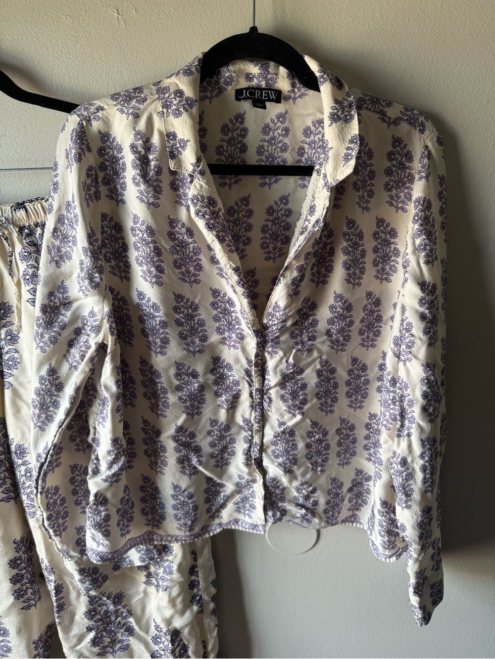 J Crew Womens Large Lilac Floral Block Print Lounge Pajama Set Top & Pants - Picture 3 of 5